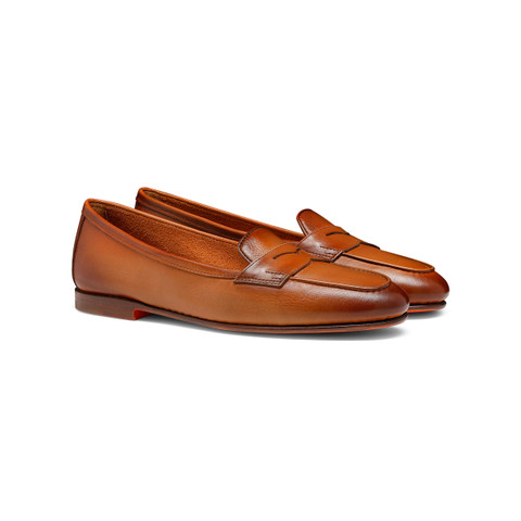 Women's light brown leather Carla loafer - Santoni - 3