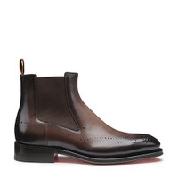 Men’s brown leather Chelsea brogue boot - Santoni - 1