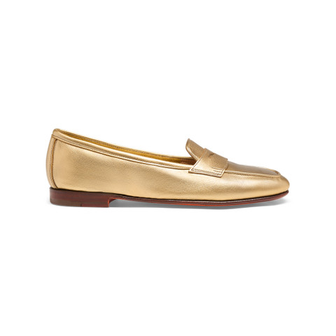 Women's gold laminated leather Carla loafer - Santoni - 1