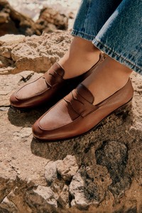 Men's brown tumbled leather Carlo penny loafer - Santoni - editorial