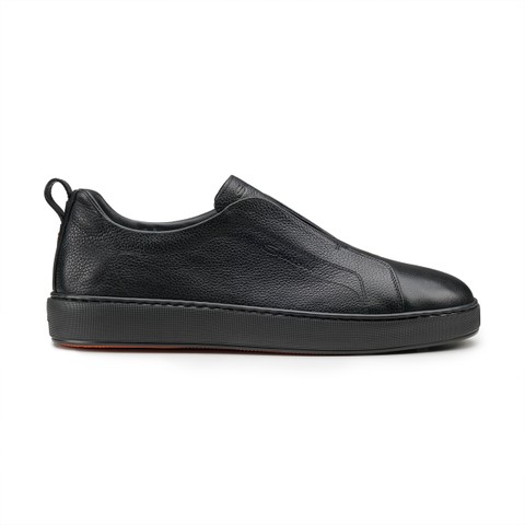 Men's black leather slip-on sneaker - Santoni - 1