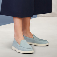 Azurblaue Loafer f&uuml;r Damen aus Nubuk - Santoni - 2