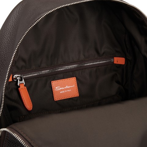 Dark brown leather backpack - Santoni - 3