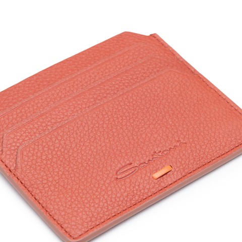 Orange tumbled leather credit card holder - Santoni - 5