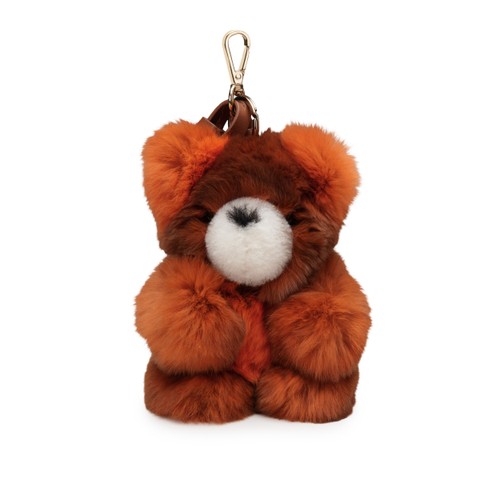 Orange fur and brown leather Teddy bear charm - Santoni - 1