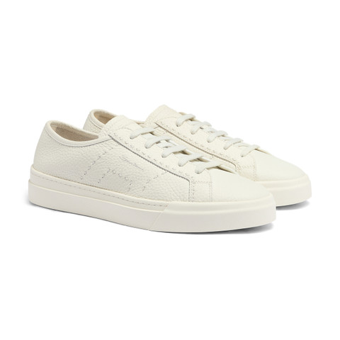 Men's white tumbled leather Double Buckle Sneaker - Santoni - 3