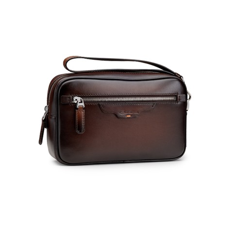 Dark brown leather beauty case - Santoni - 2