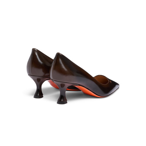 Women's dark brown leather mid-heel pump - Santoni - 3