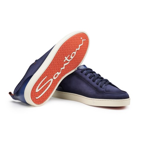 Sneaker da uomo in nabuk blu - Santoni - 3