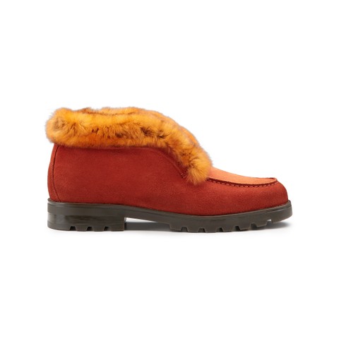 Stivaletto desert con pelliccia da donna in suede arancione - Santoni - 1