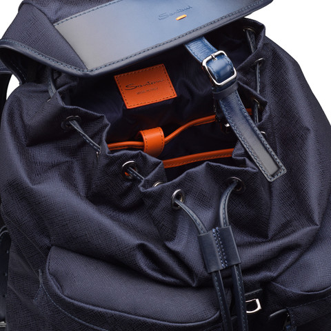 Blue leather and nylon backpack - Santoni - 4