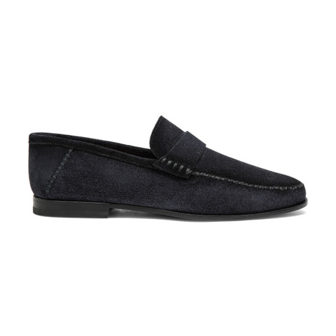 Men's blue suede penny loafer - Santoni - 1