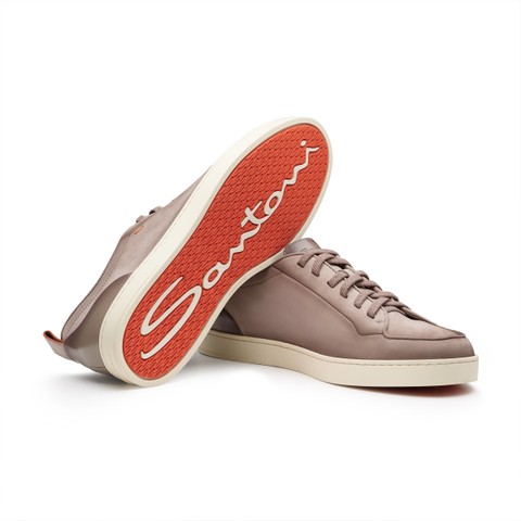 Men's beige nubuck sneaker - Santoni - 4