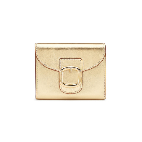 Gold laminated leather wallet with coin pocket - Santoni - 1