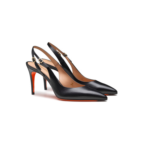 Women's black leather high-heel slingback - Santoni - 3