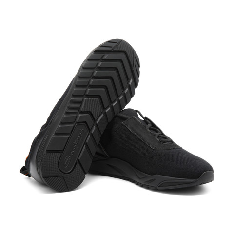 Men's black stretch knit and leather sneaker - Santoni - 3