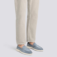 Men's light blue suede penny loafer - Santoni - 2