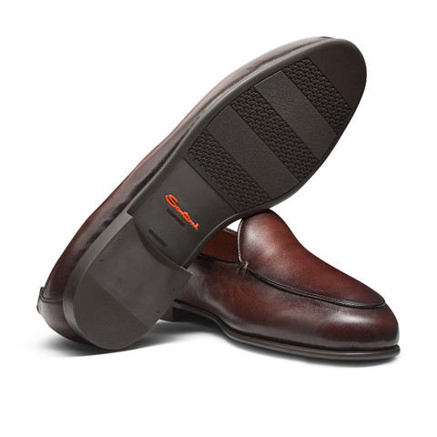 Men's dark brown leather loafer with fur - Santoni - 3