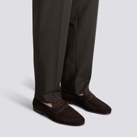 Men's dark brown suede Carlo penny loafer - Santoni - 2