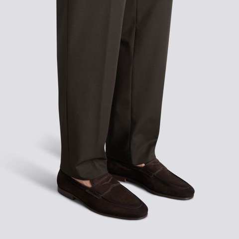 Men's dark brown suede Carlo penny loafer - Santoni - 2