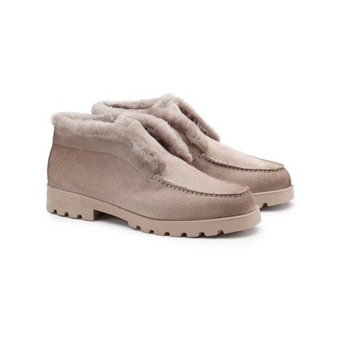 Women's dove grey suede desert boot with fur - Santoni - 2