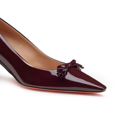 Women's burgundy patent leather mid-heel pump - Santoni - 6