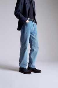 Men’s blue suede Chelsea brogue boot - Santoni - editorial