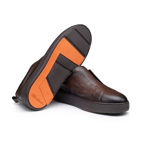 Men's dark brown leather slip-on sneaker - Santoni - 3