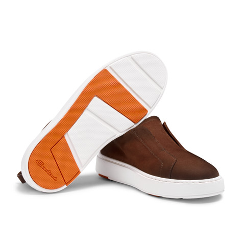 Dunkelbraune Slip-on-Sneakers für Herren aus Nubuk - Santoni - 3