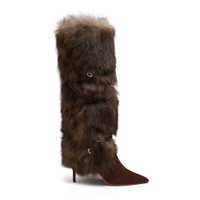 Women's dark brown leather and fox high-heel boot - Santoni - 1