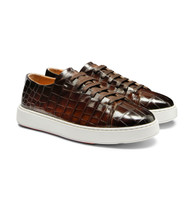 Men's dark brown alligator leather sneaker - Santoni - 2