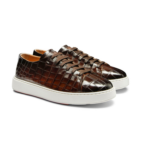 Men's dark brown alligator leather sneaker - Santoni - 2