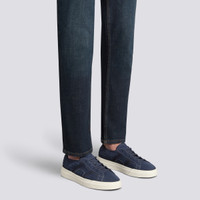 Men's blue woven suede Double Buckle Sneaker - Santoni - 2