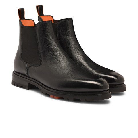 Men's black leather Chelsea boot - Santoni - 3