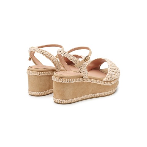 Women's beige suede and raffia wedge - Santoni - 3