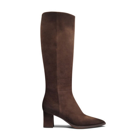 Women's dark brown suede mid-heel boot - Santoni - 1