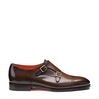 Men's dark brown leather double monk straps shoe - Santoni - 1
