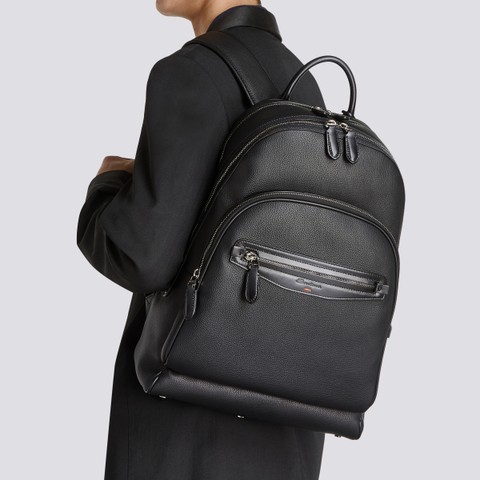 Black tumbled leather backpack - Santoni - 2
