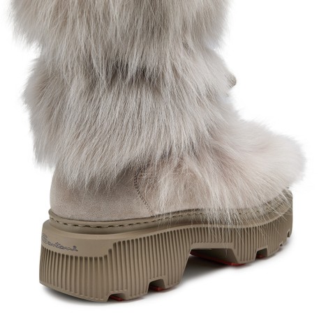 Women's natural leather and fox ankle boot - Santoni - 5