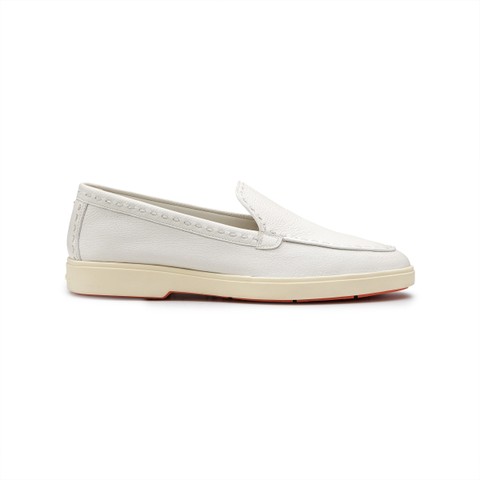 Women's white leather loafer - Santoni - 1
