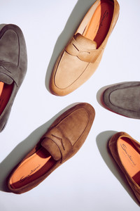 Men's brown suede penny loafer - Santoni - editorial