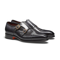 Men's grey leather double-buckle shoe - Santoni - 2