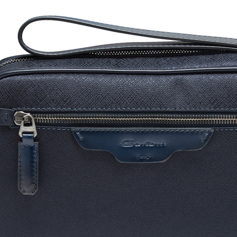 Blue leather and nylon beauty case - Santoni - 4