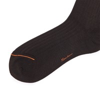Dark brown Filo di Scozia mercerised cotton high socks - Santoni - 2