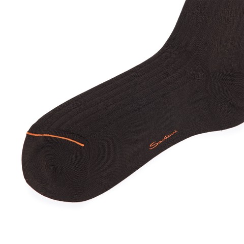Dark brown Filo di Scozia mercerised cotton high socks - Santoni - 2