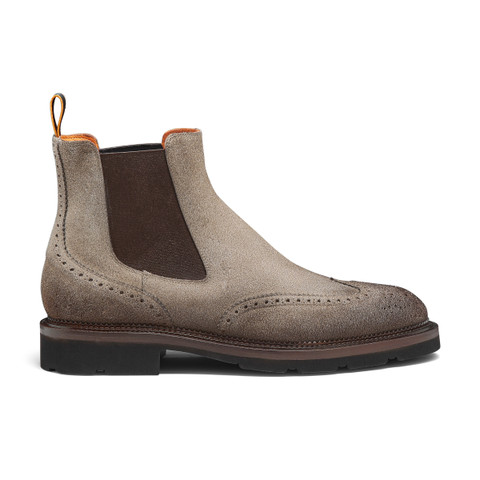Men’s natural suede Chelsea brogue boot - Santoni - 1