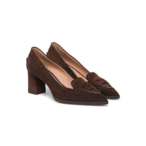 Women's dark brown suede mid-heel pump - Santoni - 3