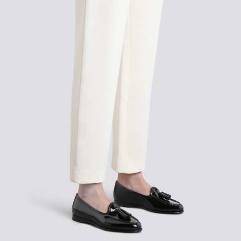 Mocassin Andrea en cuir verni noir avec glands pour femme - Santoni - 2