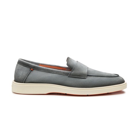 Men's green suede penny loafer - Santoni - 1