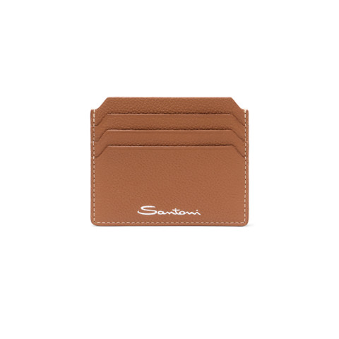 Light brown tumbled leather credit card holder - Santoni - 1